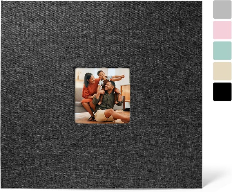 LUOCCHI 12x12 Inch Large 3 Ring Binder Scrapbook Album, Linen Cover Scrap Books 30 Pocket with Plastic Sleeves Protectors Display 60 Pages 12 x 12 Art Portfolio for Wedding Baby Adventure (Black) - Image 1